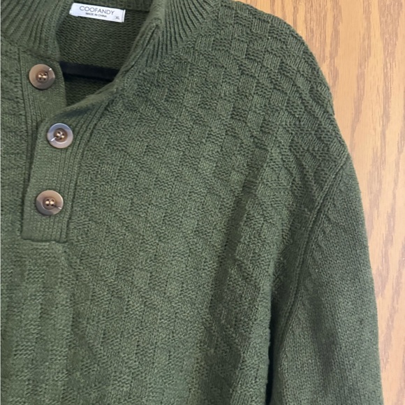 Men’s Coofandy Mock Neck Sweater Size XL ArmyGreen, Weave on frontwith button - Picture 7 of 13
